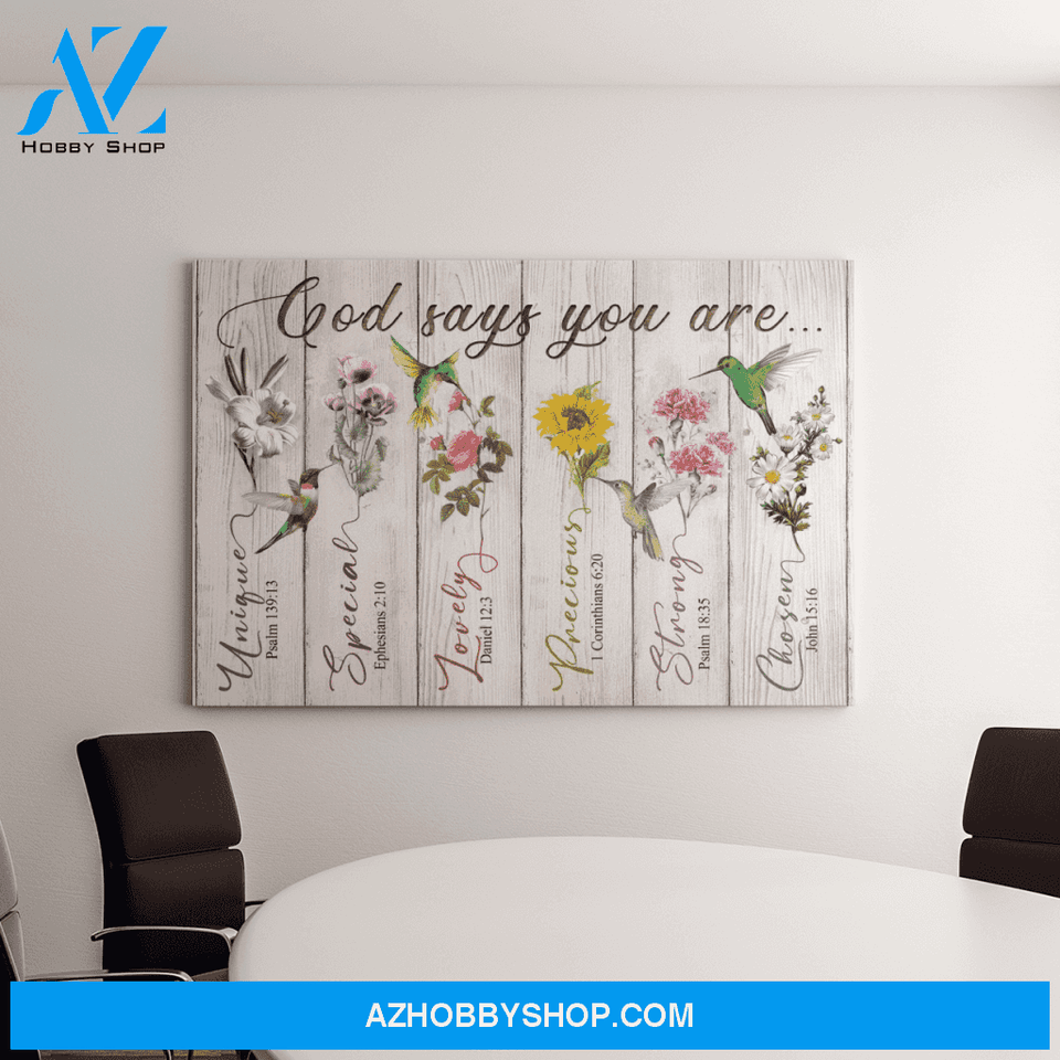 Landscape God Canvas Wall Art - Jesus Canvas Wall Art - Hummingbird and Flowers - God says you are Canvas