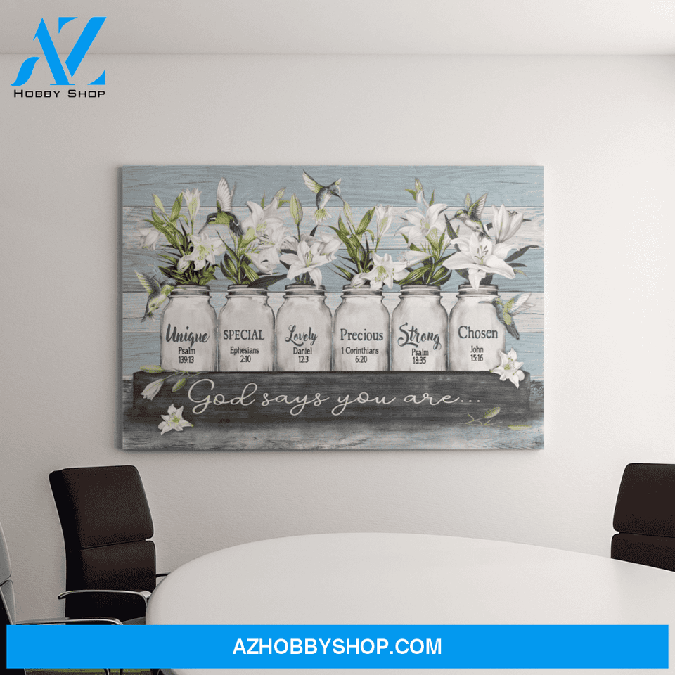 Landscape God Canvas Wall Art - Jesus Canvas Wall Art - Hummingbird and Lily - God says you are Canvas