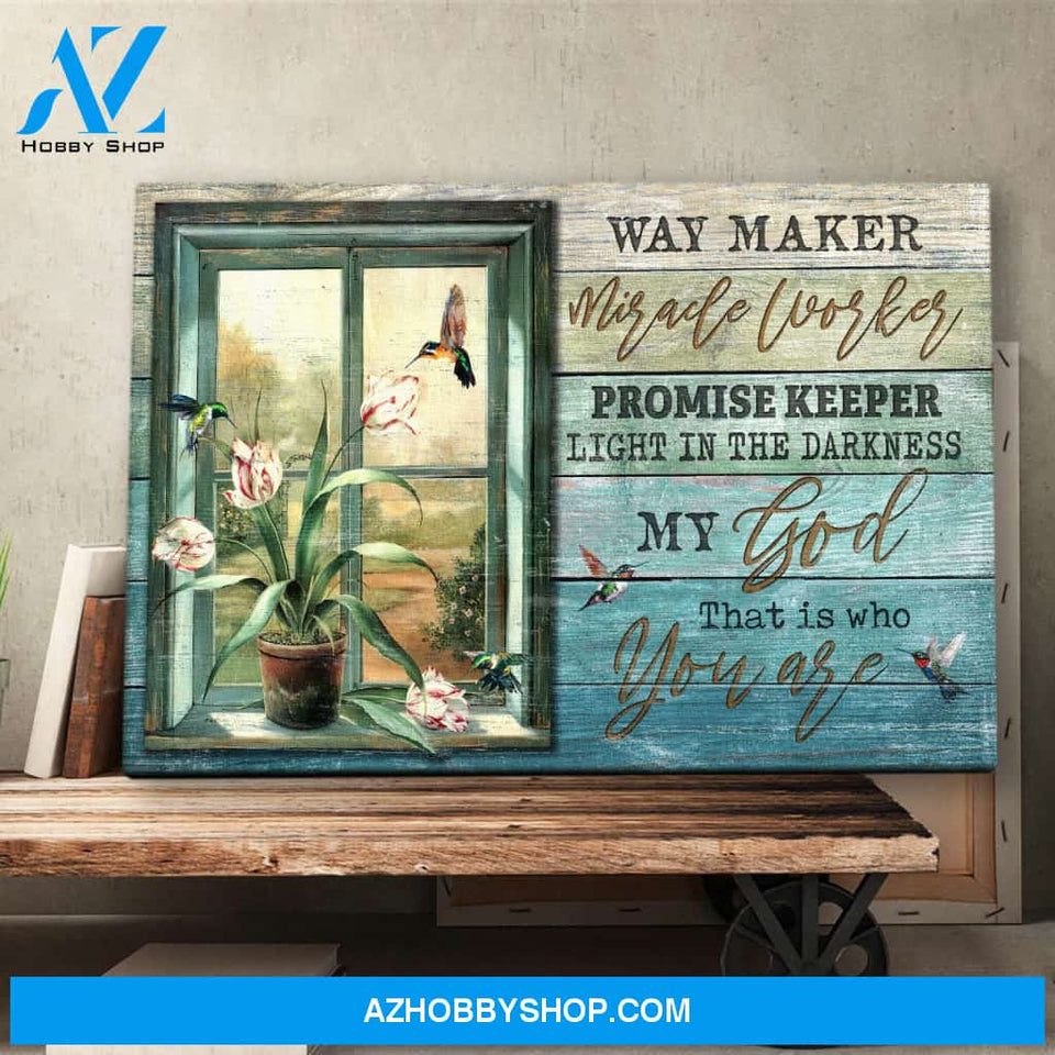 Landscape God Canvas Wall Art - Jesus Canvas Wall Art - Hummingbird by the window - God is my way maker Canvas