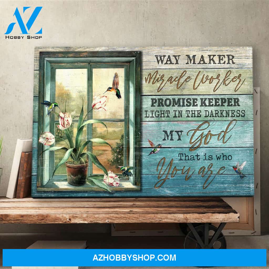 Landscape God Canvas Wall Art - Jesus Canvas Wall Art - Hummingbird by the window - God is my way maker Canvas