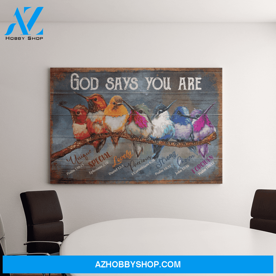 Landscape God Canvas Wall Art - Jesus Canvas Wall Art - Hummingbird - God says you are 1 Canvas