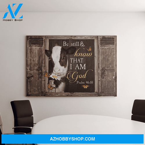 Landscape God Canvas Wall Art - Jesus Canvas Wall Art - Lovely cow - Be still and know that I am God Canvas