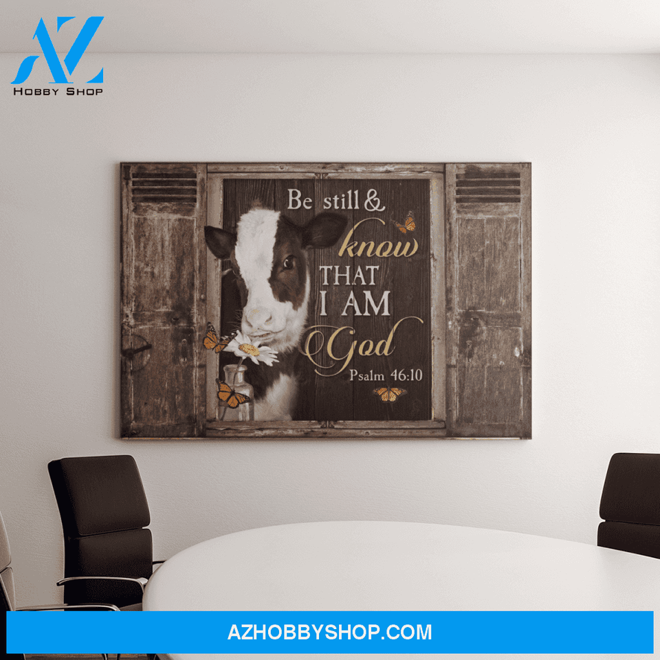 Landscape God Canvas Wall Art - Jesus Canvas Wall Art - Lovely cow - Be still and know that I am God Canvas