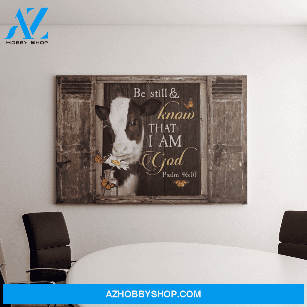 Landscape God Canvas Wall Art - Jesus Canvas Wall Art - Lovely cow - Be still and know that I am God Canvas