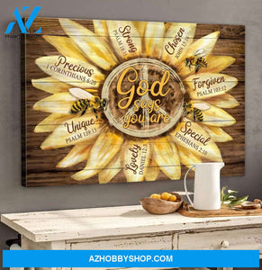 Landscape God Canvas Wall Art - Jesus Canvas Wall Art - Sunflower and Bee - God says you are Canvas