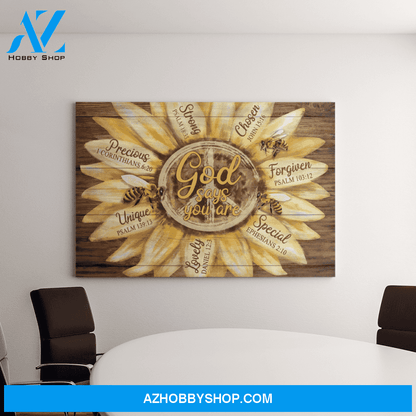 Landscape God Canvas Wall Art - Jesus Canvas Wall Art - Sunflower and Bee - God says you are Canvas