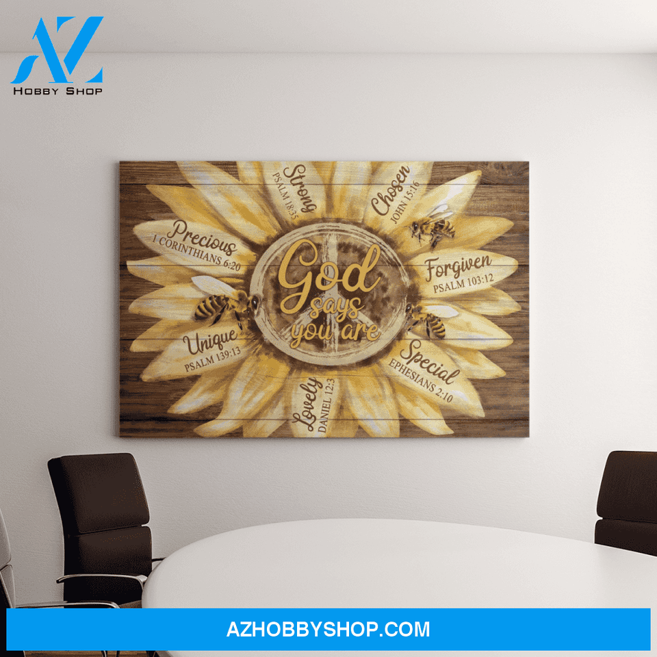 Landscape God Canvas Wall Art - Jesus Canvas Wall Art - Sunflower and Bee - God says you are Canvas