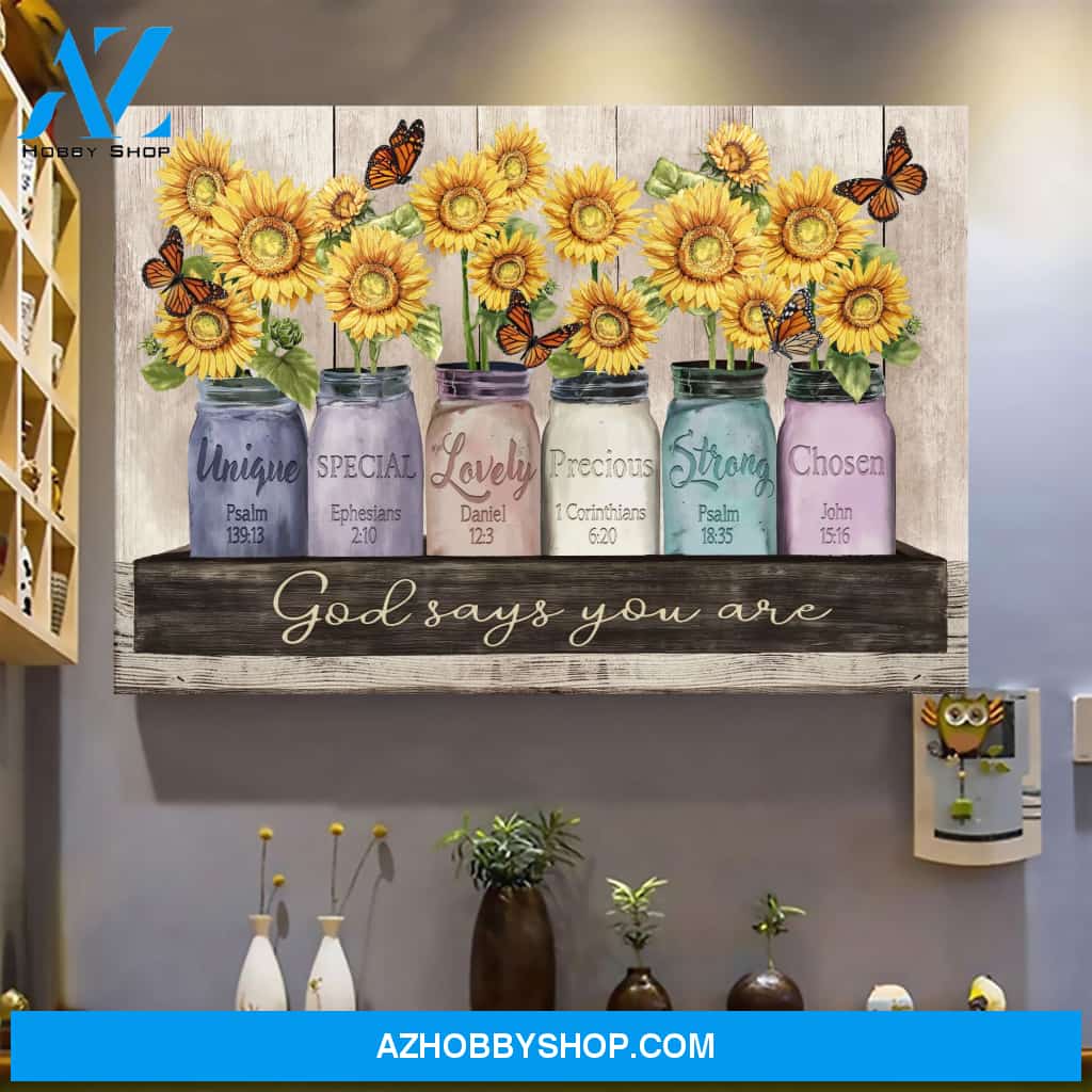 Landscape God Canvas Wall Art - Jesus Canvas Wall Art - Sunflower and Butterfly - God says you are Canvas