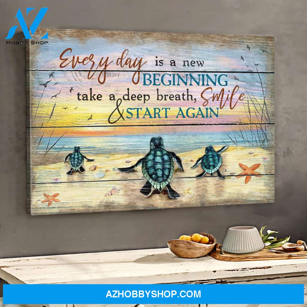 Landscape God Canvas Wall Art - Jesus Canvas Wall Art - Turtle - Everyday is a new beginning Canvas