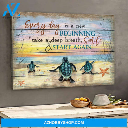 Landscape God Canvas Wall Art - Jesus Canvas Wall Art - Turtle - Everyday is a new beginning Canvas