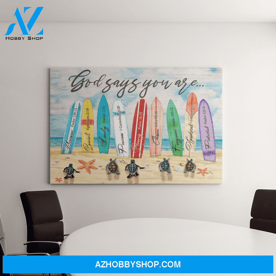 Landscape God Canvas Wall Art - Jesus Canvas Wall Art - Turtle on beach - God says you are Canvas