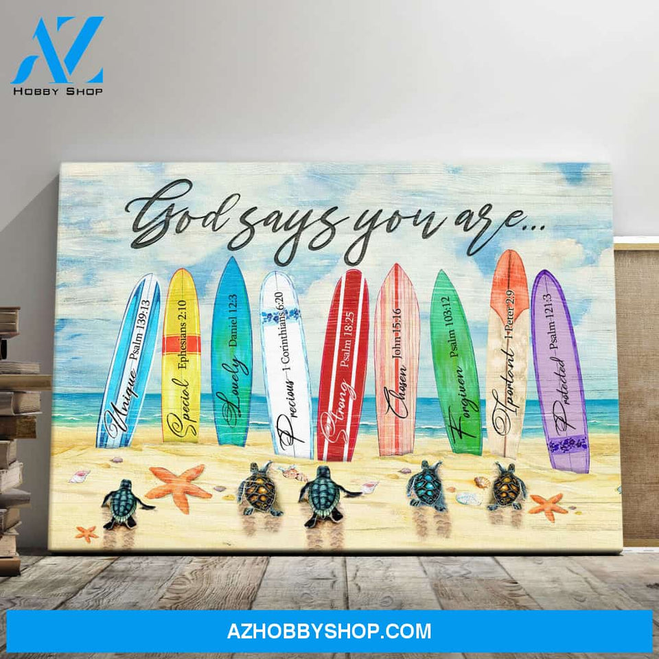 Landscape God Canvas Wall Art - Jesus Canvas Wall Art - Turtle on beach - God says you are Canvas