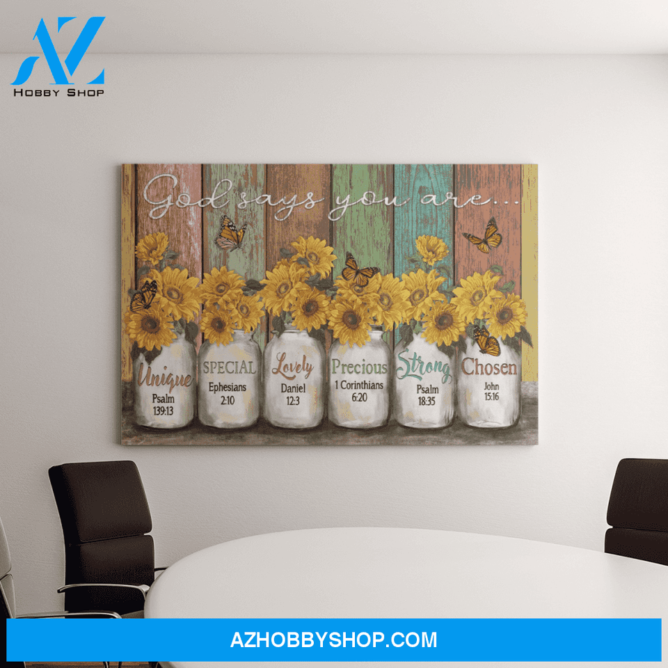 Landscape God Canvas Wall Art - Jesus Canvas Wall Art - Yellow daisy and Butterfly - God says you are Canvas