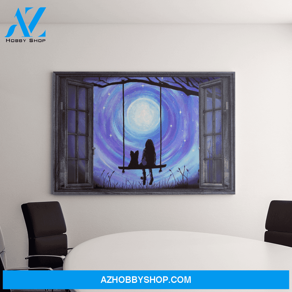 Landscape God Canvas Wall Art - Jesus Canvas Wall Art - Yorkshire Terrier and a girl through the window Canvas