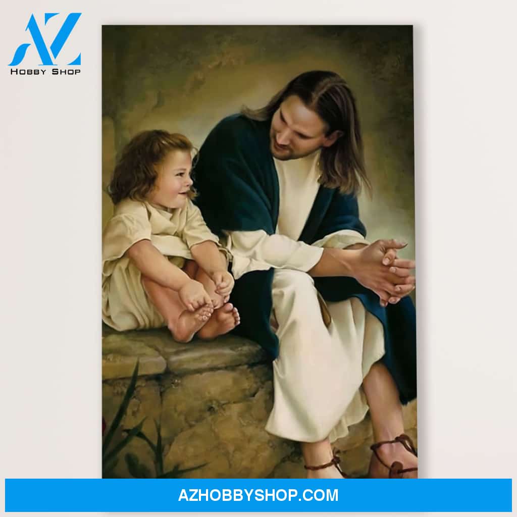 Jesus Canvas Jesus & Young Child, Christian God Wall Art Home Decor