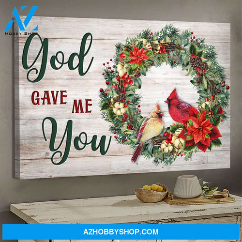 Jesus - Cardinal couple on Christmas wreath - God gave me you - Landscape Canvas Prints, Wall Art