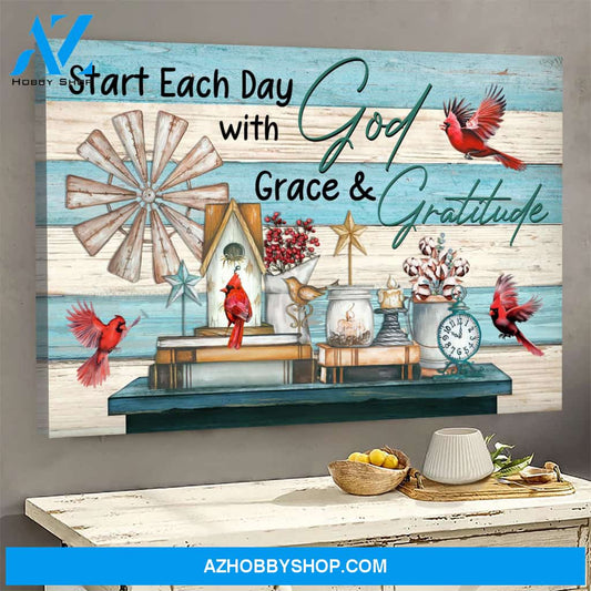 Jesus - Cardinal - Start each day with grace & gratitude - Landscape Canvas Prints, Wall Art