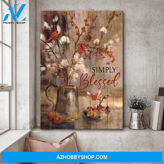 Jesus - Cardinals with cotton flower - Simply blessed - Portrait Canvas Prints, Wall Art