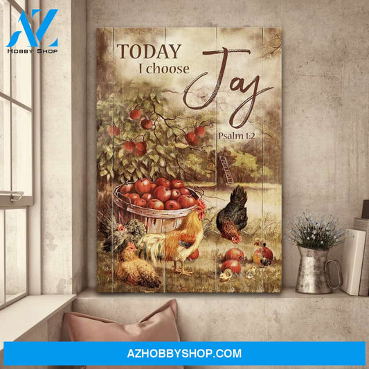 Jesus - Chicken and apple tree in a garden - Today I choose joy - Portrait Canvas Prints, Wall Art