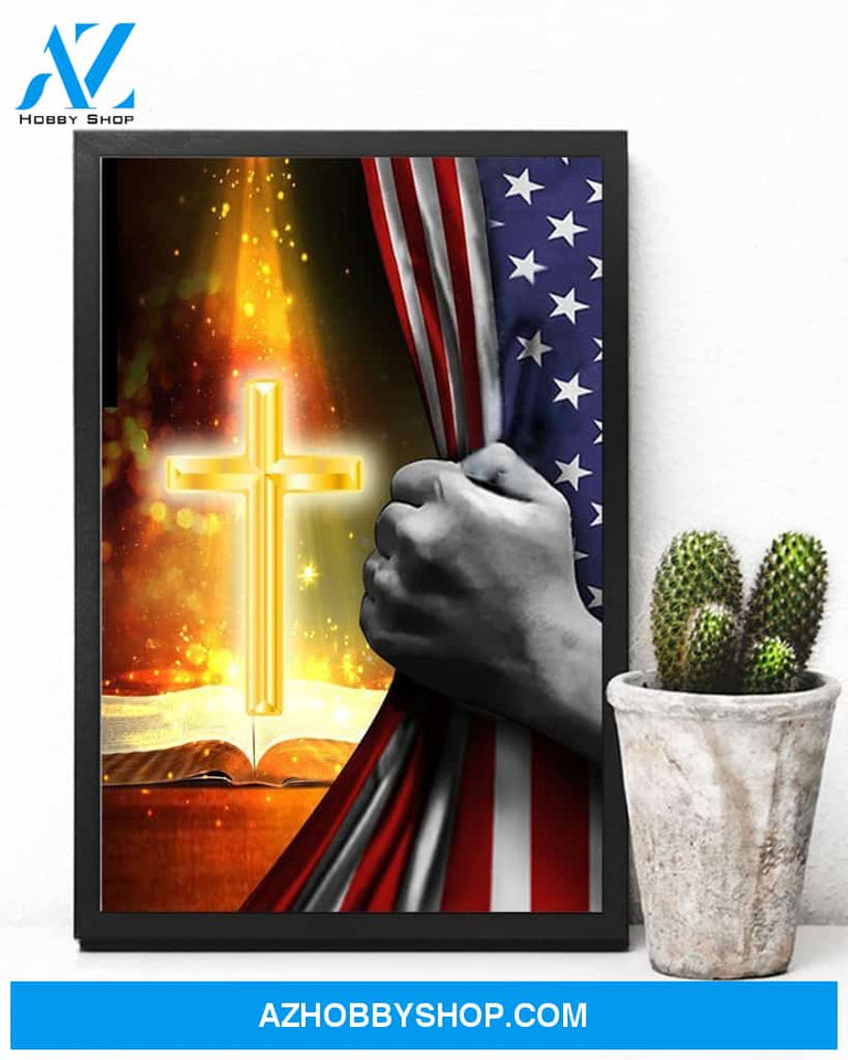 Jesus Christ Proud American Flag Easter Canvas And Poster, Wall Decor Visual Art, Wall Poster, My Poster Wall