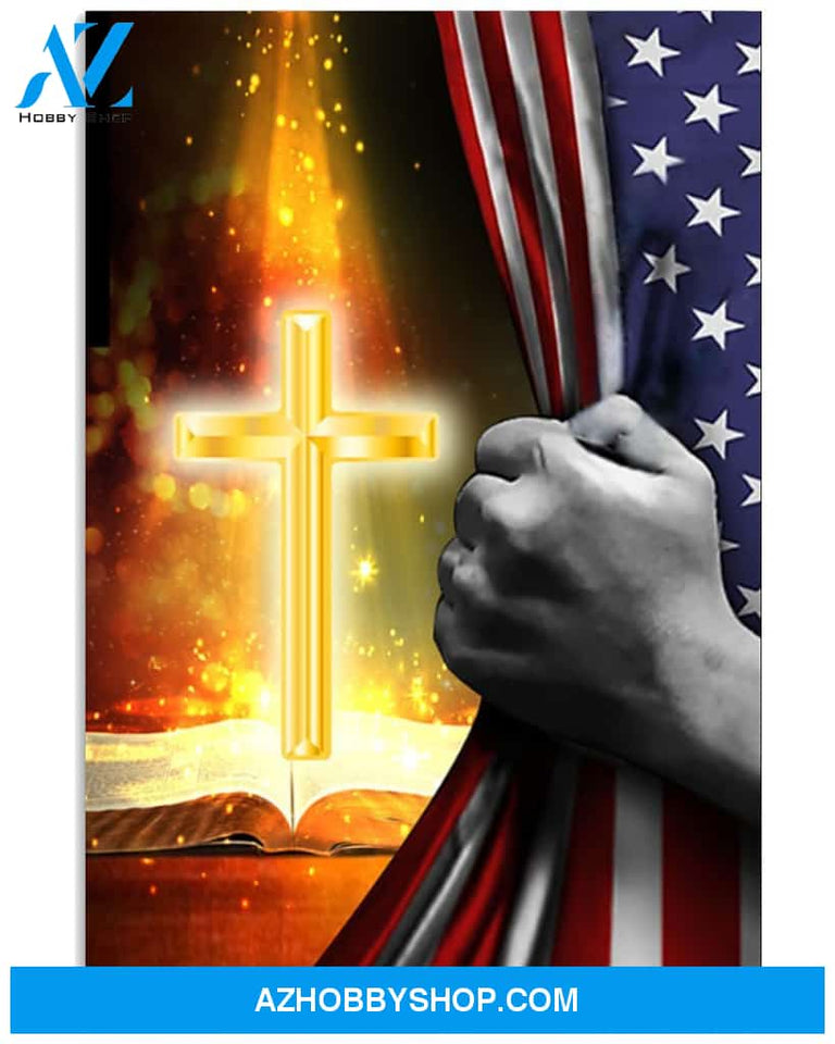 Jesus Christ Proud American Flag Easter Canvas And Poster, Wall Decor Visual Art, Wall Poster, My Poster Wall