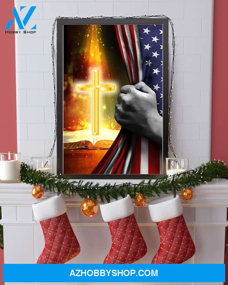 Jesus Christ Proud American Flag Easter Canvas And Poster, Wall Decor Visual Art, Wall Poster, My Poster Wall