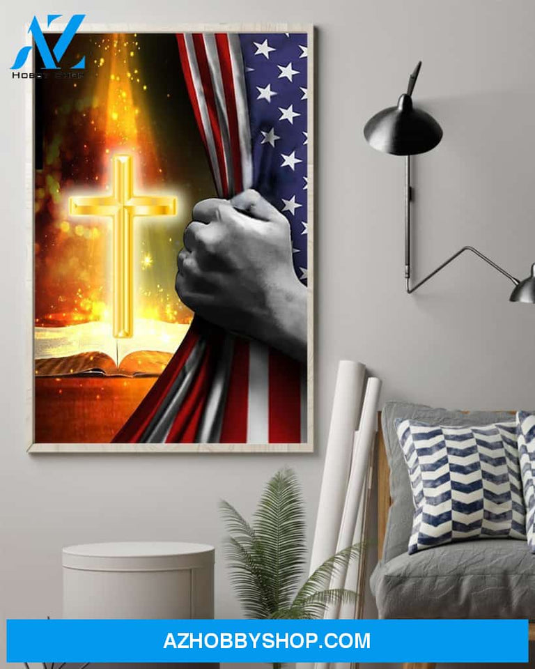 Jesus Christ Proud American Flag Easter Canvas And Poster, Wall Decor Visual Art, Wall Poster, My Poster Wall