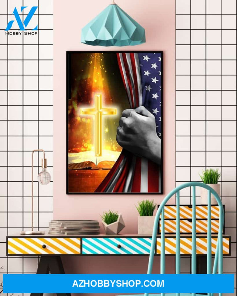 Jesus Christ Proud American Flag Easter Canvas And Poster, Wall Decor Visual Art, Wall Poster, My Poster Wall