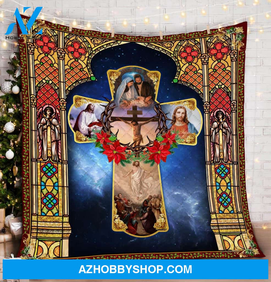 Jesus Christian Cross Christmas Fleece Blanket