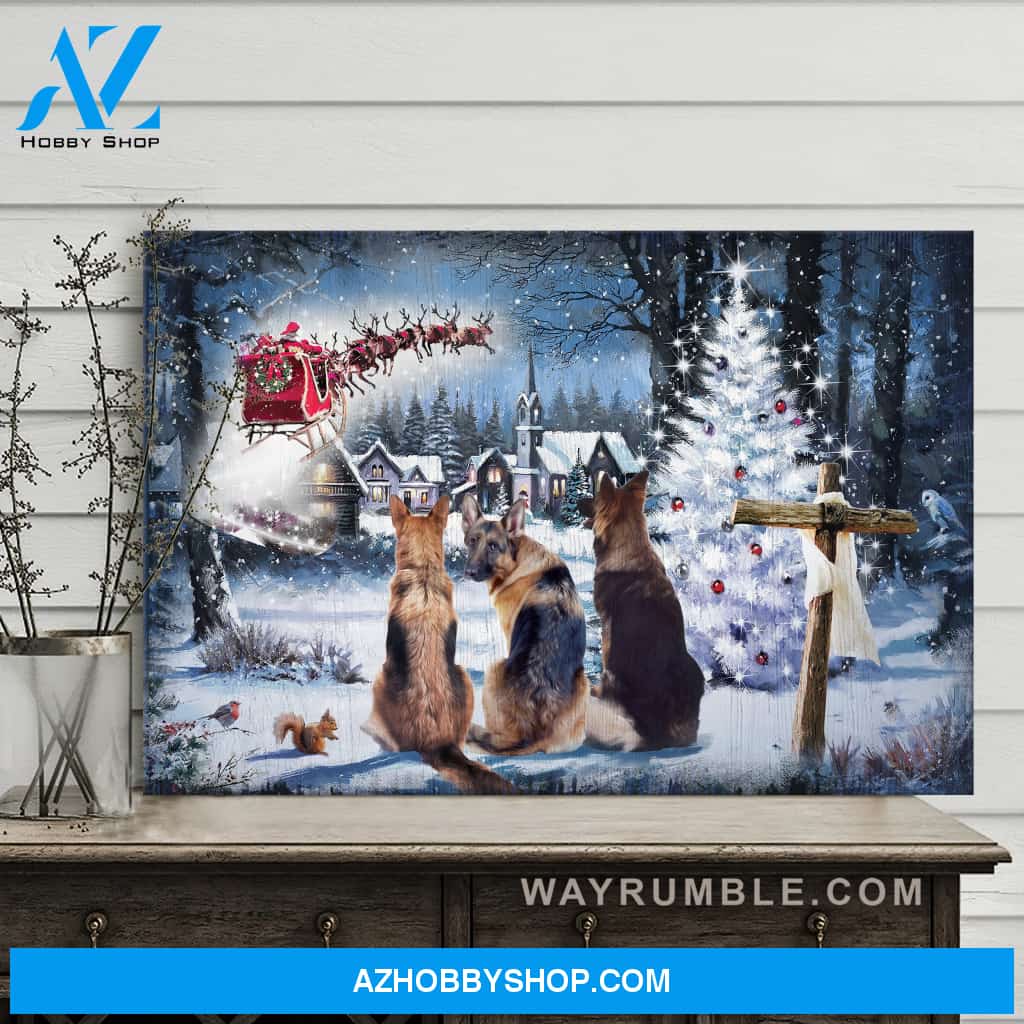 Jesus - Christmas and German Shepherd - Santa Clause is coming to town - Landscape Canvas Prints, Wall Art