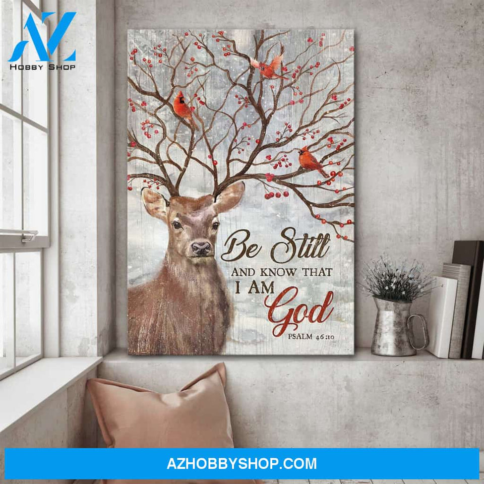 Jesus - Christmas deer - Be still and know that I am God - Portrait Canvas Prints, Wall Art