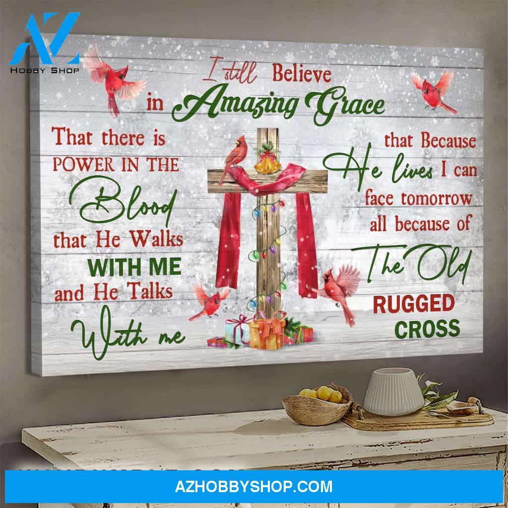 Jesus - Christmas with cardinal on cross - I still believe in amazing grace - Landscape Canvas Prints, Wall Art