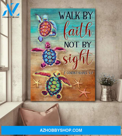 Jesus - Colorful turtle - Walk by faith not by sight - Portrait Canvas Prints, Wall Art