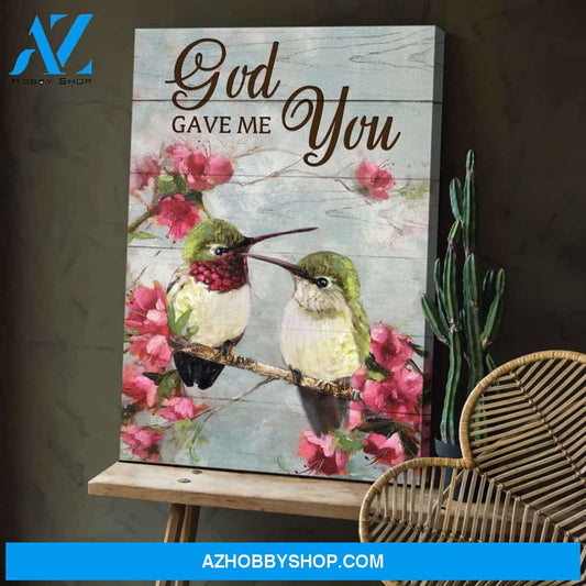 Jesus - Couple of hummingbirds - God gave me you - Portrait Canvas Prints, Wall Art
