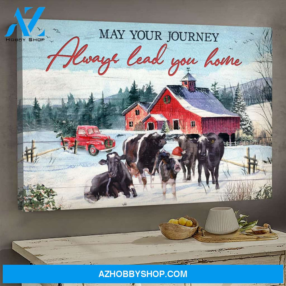 Jesus - Cows in the snow - May your journey always lead you home - Landscape Canvas Prints, Wall Art