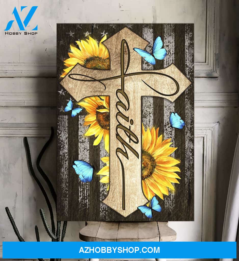 Jesus - Cross with sunflower - Faith - Portrait Canvas Prints, Wall Art
