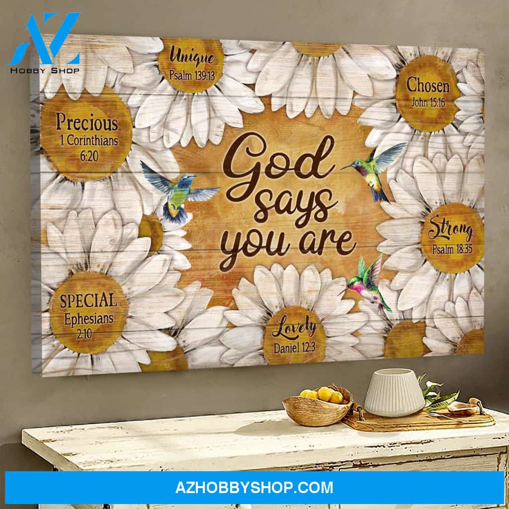 Jesus - Daisy and hummingbird - God says you are - Landscape Canvas Prints, Wall Art