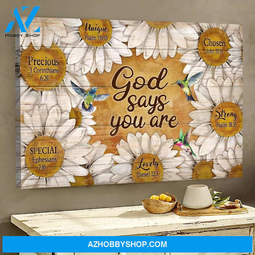 Jesus - Daisy and hummingbird - God says you are - Landscape Canvas Prints, Wall Art