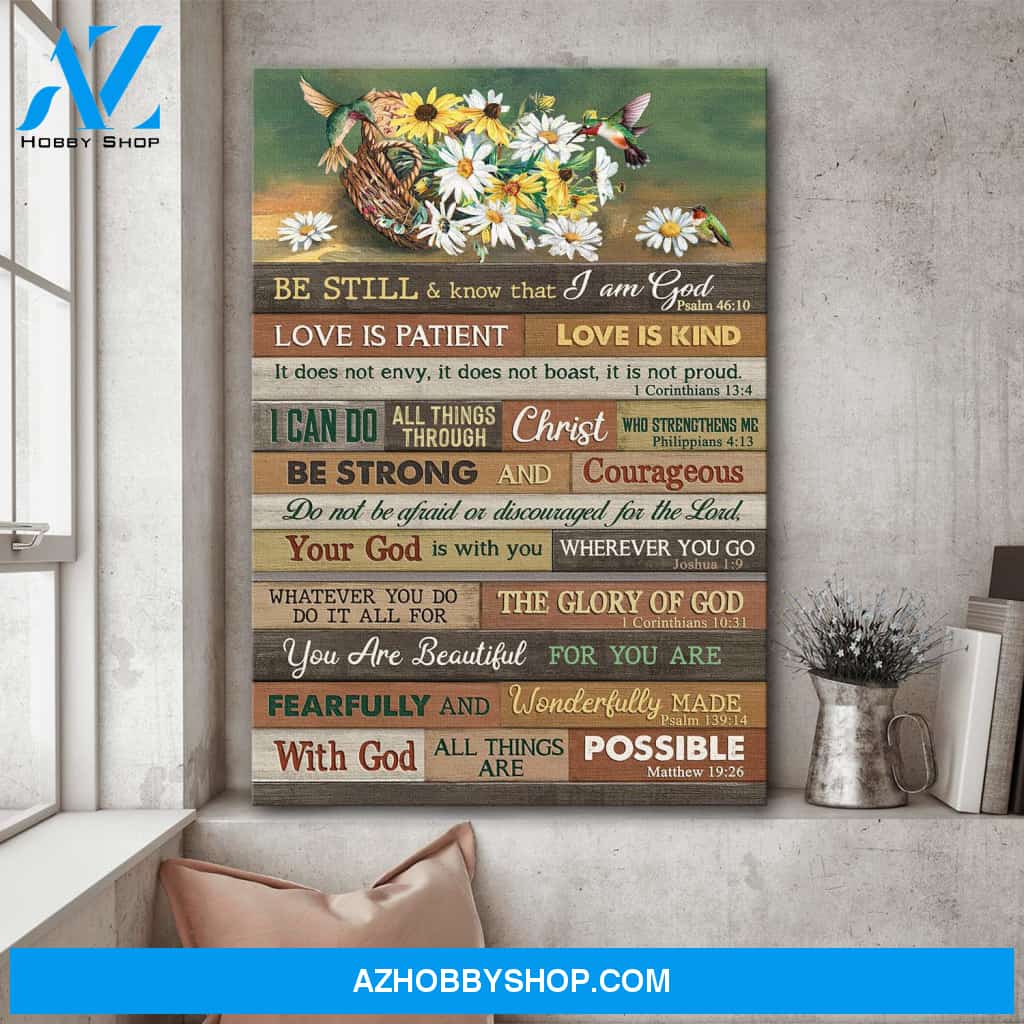 Jesus - Daisy basket - Be still and know that I am God - Portrait Canvas Prints, Wall Art