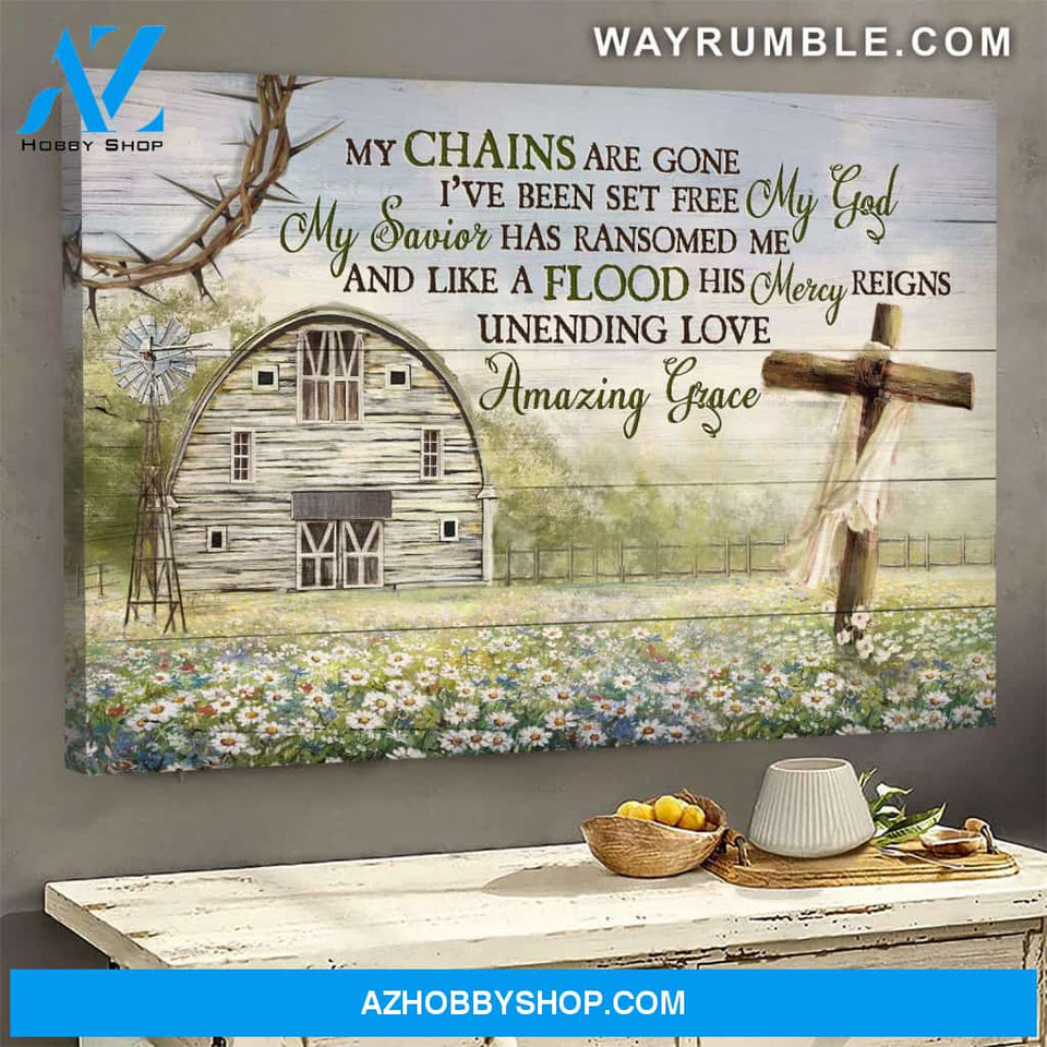 Jesus - Daisy field with cross - My chains are gone, I've been set free - Landscape Canvas Prints, Wall Art