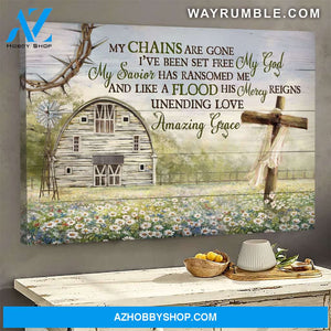 Jesus - Daisy field with cross - My chains are gone, I've been set free - Landscape Canvas Prints, Wall Art