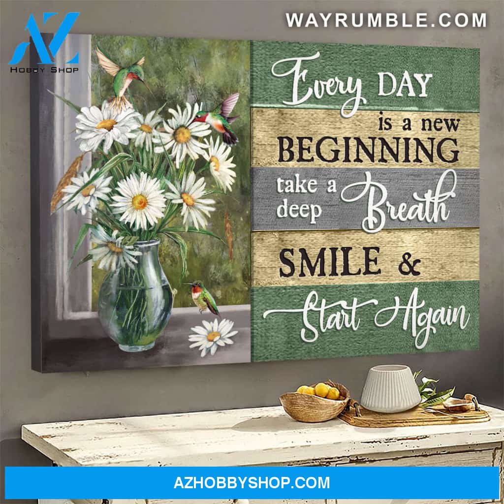 Jesus - Daisy vase - Every day is a new beginning - Landscape Canvas Prints, Wall Art