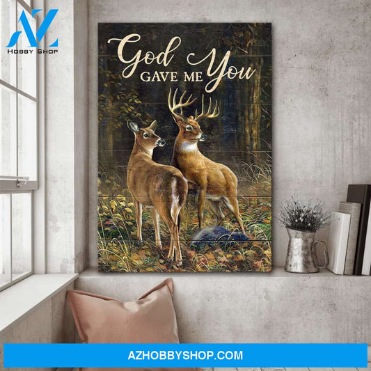 Jesus - Deer couple - God gave me you - Portrait Canvas Prints, Wall Art