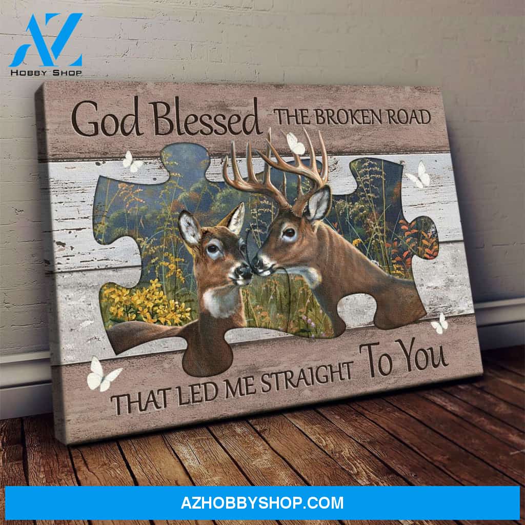 Jesus - Deer in the forest - God blessed the broken road - Landscape Canvas Prints, Wall Art