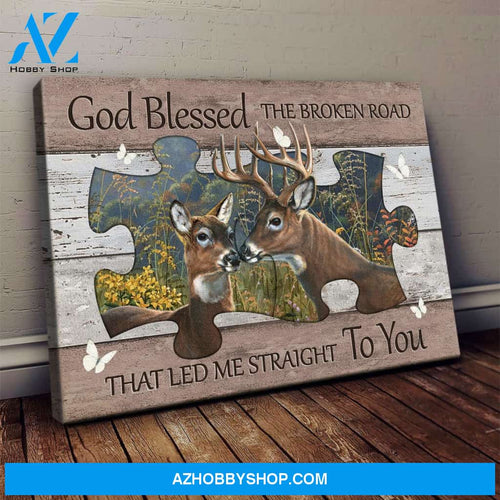 Jesus - Deer in the forest - God blessed the broken road - Landscape Canvas Prints, Wall Art