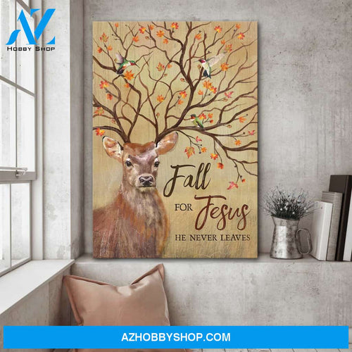 Jesus - Deer with hummingbird - Fall for Jesus he never leaves - Portrait Canvas Prints, Wall Art