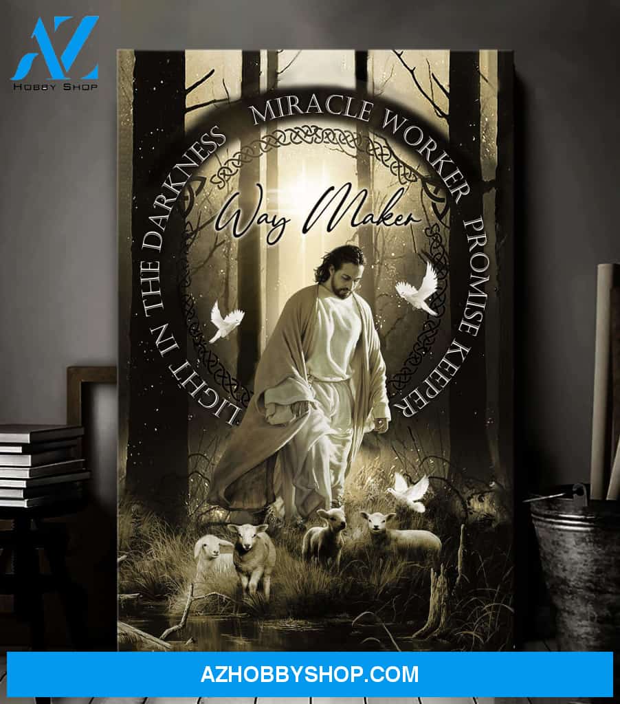 Jesus, doves and lambs - Miracle worker, light in the darkness Jesus Portrait Canvas Prints - Wall Art