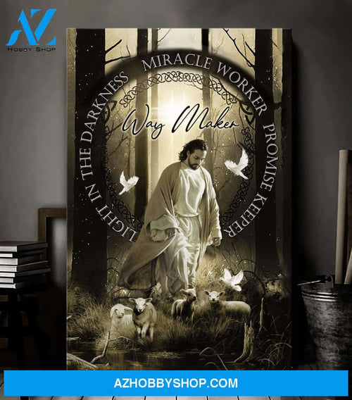 Jesus, doves and lambs - Miracle worker, light in the darkness Jesus Portrait Canvas Prints - Wall Art