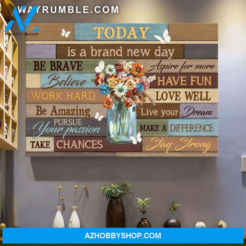 Jesus - Flower in glass jar - Today is a brand new day - Landscape Canvas Prints, Wall Art