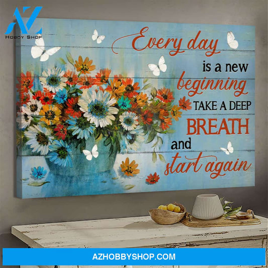 Jesus - Flower vase - Everyday is a new beginning - Landscape Canvas Prints, Wall Art